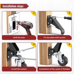 HOLKIE Retractable Casters Heavy Duty 5.91 x 6.02 x 1.54 inches, Black