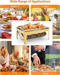 Roll Top Chafing Dish Buffet Gold 9 QT Stainless Steel Chafer for Catering US