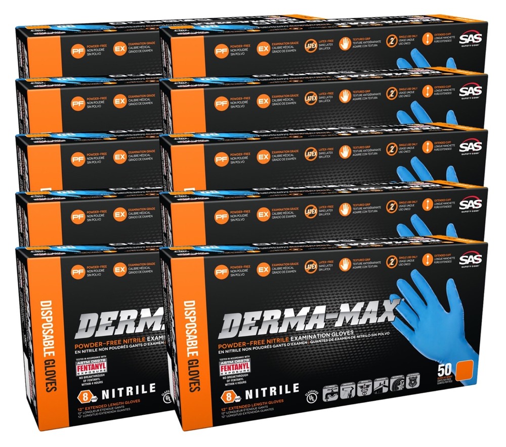 SAS Safety® Derma-Max® Powder-Free Exam Grade Nitrile Gloves (500/Case)