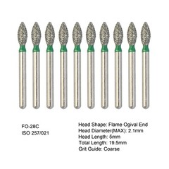 Dental Diamond Burs FG for High Speed Handpiece Flame Ogival End Coarse FO-28C