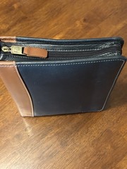 VTG Franklin Quest Full Grain Leather 7 Ring Zipper Black W/ Brown 8.25”x10.5”