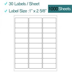 30000 1″ x 2 5/8″ Address Labels 1000 Sheets Amazon FBA Labels 30 Per Sheet 30UP