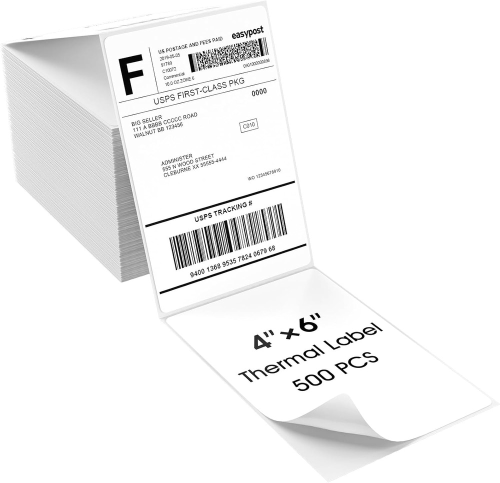 4″ X 6″ Direct Thermal Labels, 500 Fanfold Labels, for Shipping & Mailing, Perfo