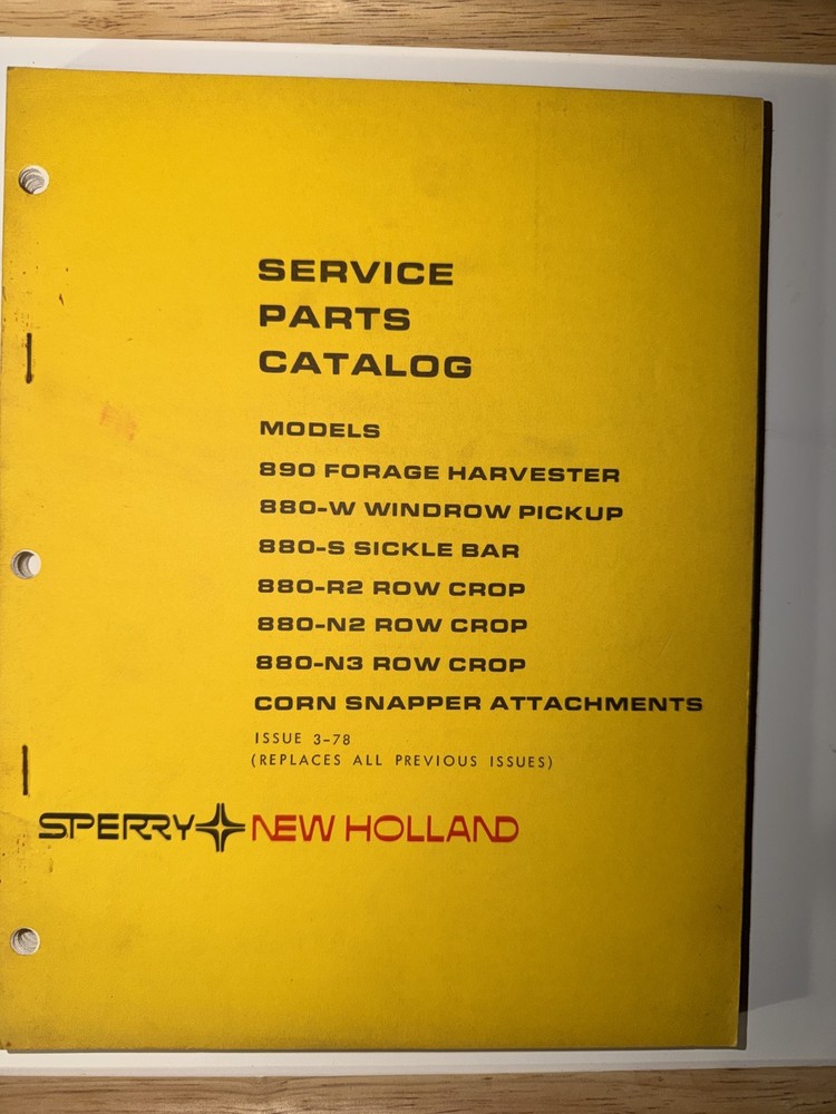 New Holland 890, 880-W, 880-S, 880-R2, 880-N2 Service Parts Catalog Manual 1978
