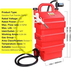 16 Gallon 60L Portable Fuel Caddy Tank with 12V DC Electric Transfer Pump