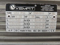 Vemat 0.33HP 1644RPM 254/440V TEFC 3Ph 1.30/0.77A 60Hz USED