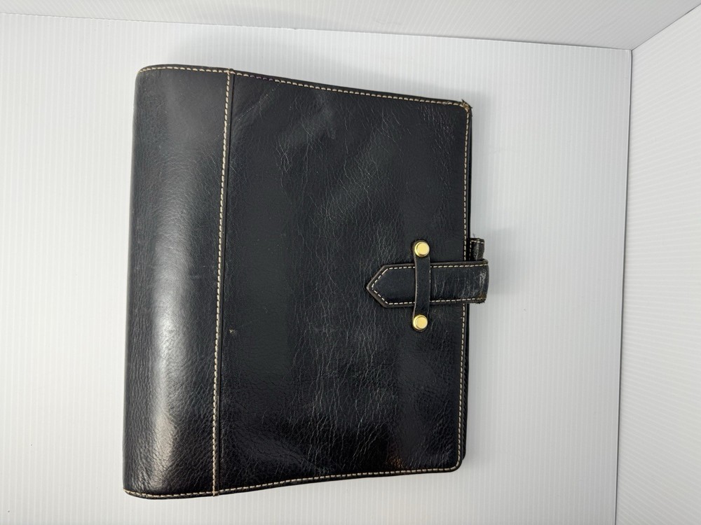Franklin Covey Leather Planner Classic Original Vintage Aurora Collages Black