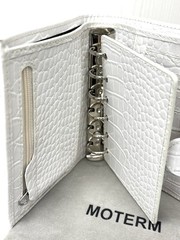 Moterm A7 Pocket Leather Rings Planner White/Light Grey Croc Wallet Organizer