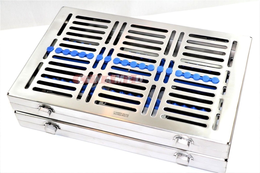 2GERMAN DENTAL AUTOCLAVE STERILIZATION CASSETTE TRAY INSTRUMENT 11.25X7.25X1.25″
