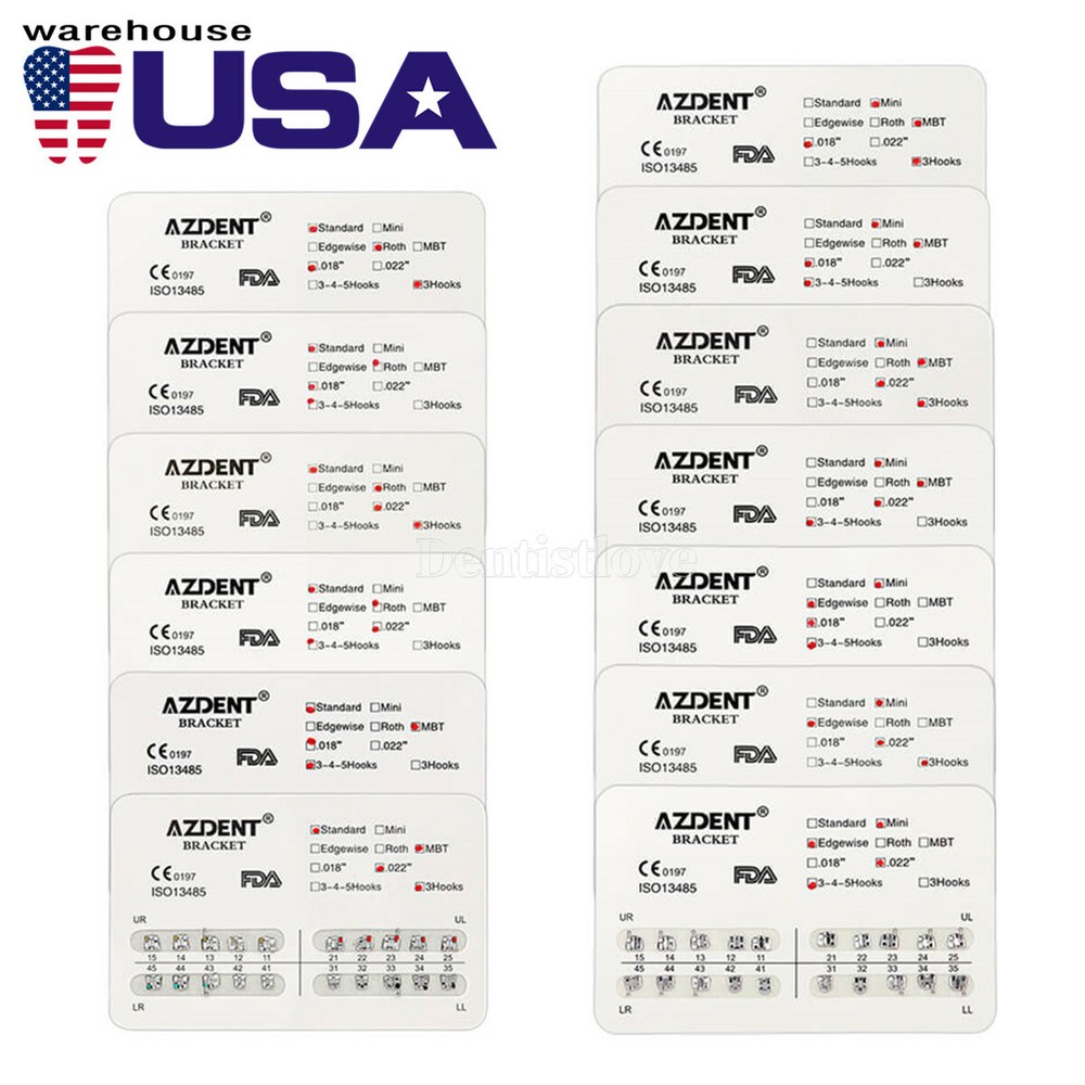 20pcs Dental Orthodontic Brackets Mini/Standard MBT/Roth 018/022 Hooks 3/345