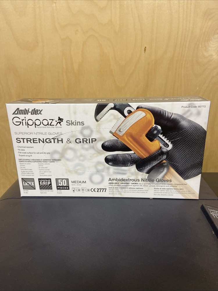 PIP Ambi-Dex Grippaz Skins 67-246 Black Nitrile Gloves 6 mil fish scale grip50k