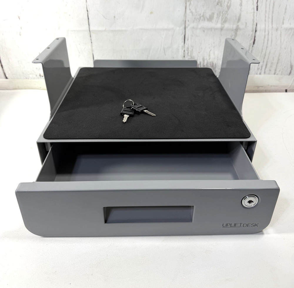 UPLIFT LOCKING UNDER DESK DRAWER WITH SHELF – GRAY – STR001