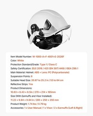 Industrial Safety Helmet with Visor and Earmuffs Adjustable Vented Hardhat