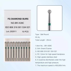 10 Pcs/Box Dental Surgical Diamond FG 1.6mm Burs Ball Round High Speed Handpiece