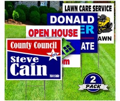 2 Pack – Custom Yard Signs-18×24-Full Color Design-Double Sided-Stakes Optional