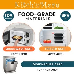 Kitch’nMore 38oz Meal Prep Containers, Extra Large &Thick Food Large, Black