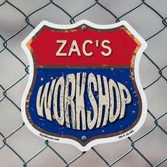Zac’s Workshop Shield Shaped Sign Weather Resistant Crafted in the USA