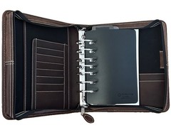 Franklin Covey 7 Ring Brown Leather and Cloth Zip Binder CL 12215 inserts
