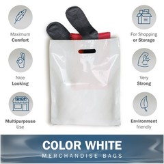 Extra Large White Merchandise Bags – Glossy Plastic Perfect for Retail – 100 Pac