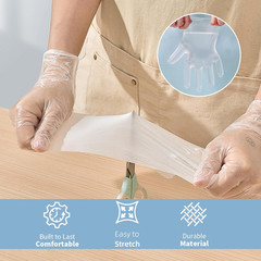 100 PCS Disposable TPE Gloves – Clear/White Plastic, Food Safe, Latex-Free,