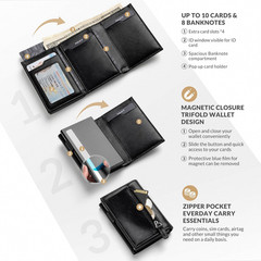 Card Holder Wallet with Coin Pocket Magnetic Closure Pop up Cards with ID Window