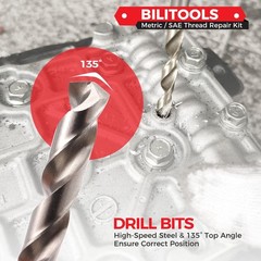 BILITOOLS M5x0.8 Thread Repair Kit, HSS Drill Helicoil M5 x 0.8, Metric