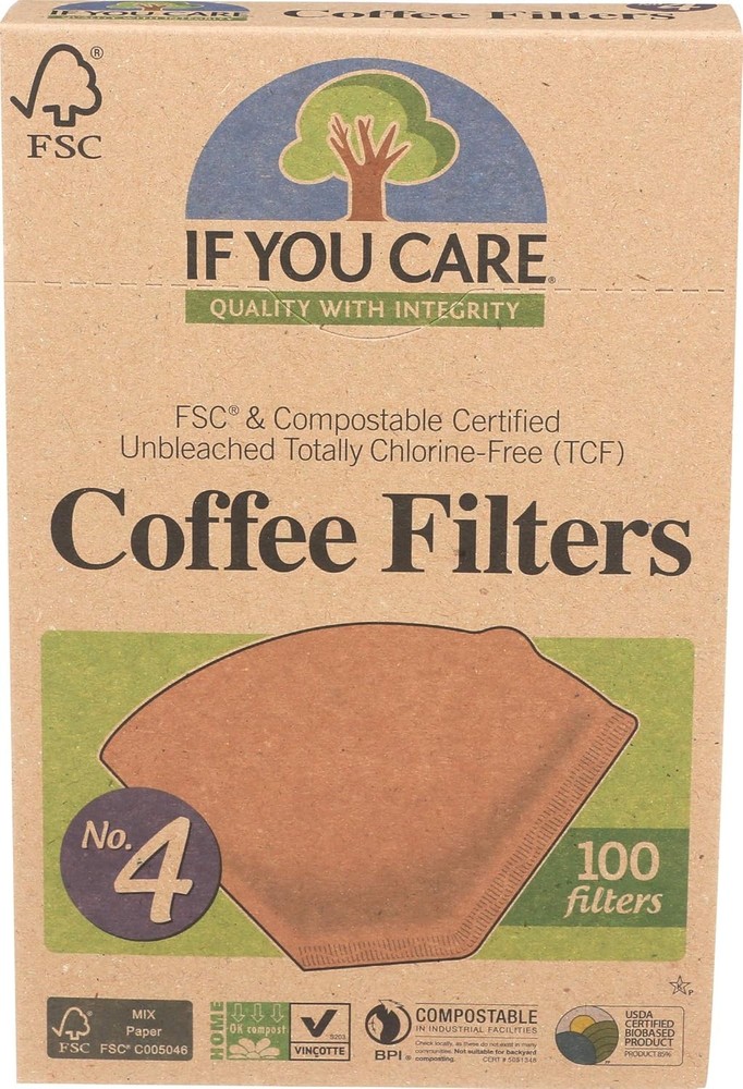 #4 Cone Unbleached Coffee Filters 100 Count Compostable Chlorine Free