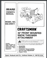 Sears Craftsman 42 inch snow blower tractor attachment 842.240511 40 pages