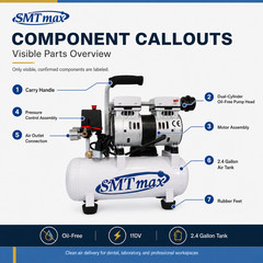 Oil-Free Dental Air Compressor 9L 110V Quiet 48dB 3.1 CFM SMTmax SL-40