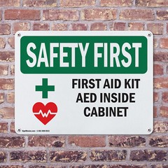(2 Pack) First Aid Kit AED Inside Cabinet With Symbol OSHA Safety First Sign