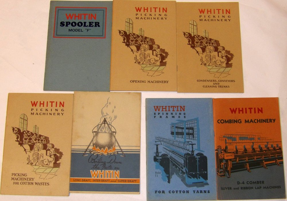 7 VINTAGE 1928-1940 WHITIN TEXTILE MACHINERY ILLUSTRATED CATALOGS! FOR COTTON!