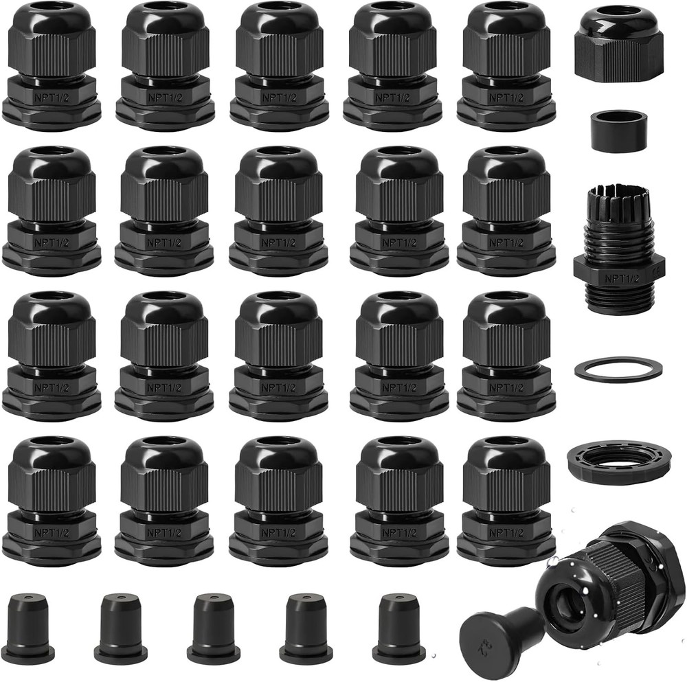 30PCS 1/2″ NPT Cable Gland, IP68 Waterproof Gland Kits(black)