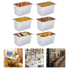 6 PACK 1/4 Size 6″ Deep Stainless Steel Steam Prep Table Hotel Buffet Food Pan
