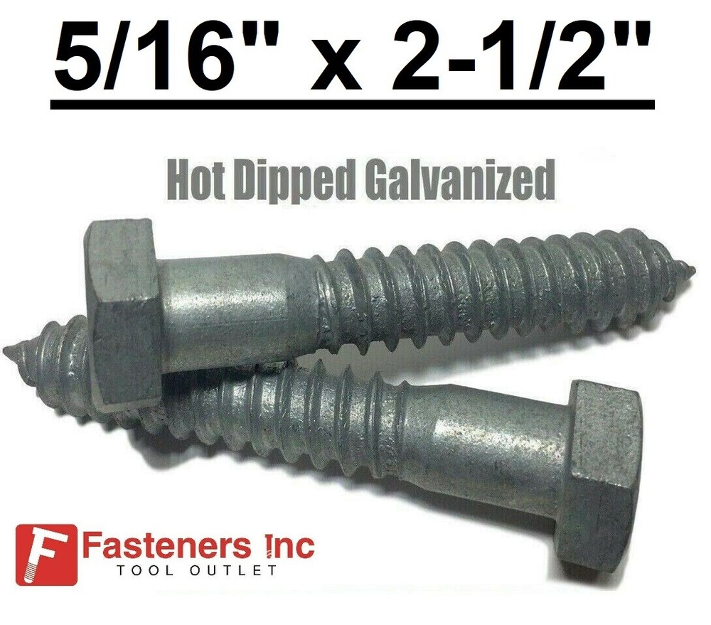 (Choose Qty) 5/16″ x 2-1/2″ Hot Dipped Galvanized Hex Head Lag Bolt Screw HDG