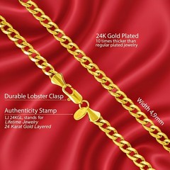 LIFETIME JEWELRY 5mm Cuban Link Chain Necklace for Women and Men 24k Gold Pla…