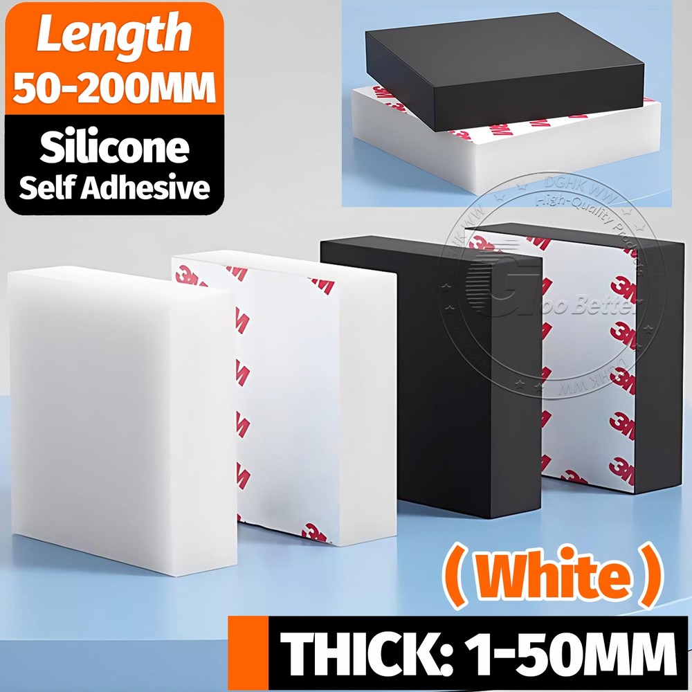 White Solid Silicone Sheet Self Adhesive 1mm-50mm Thickness | 50mm-200mm Length
