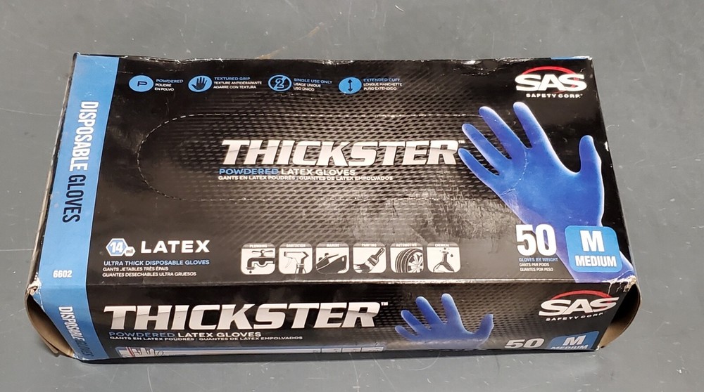 SAS Thickster Latex Gloves Size Medium 50 Count Part # 6602