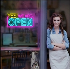 Vibrant “YES! WE ARE OPEN” Neon Sign – USB or Battery Powered, Bright Multicolor