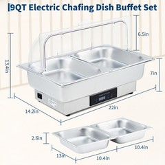 Electric Chafing Dish 600W Stainless Steel Buffet Servers Warmers with Roll Top
