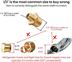 Brass Reducing Hex Nipple, 1/4 Inch NPT Male Pipe X 1/2 Inch NPT Male Pipe, Thre