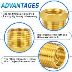 5 Pieces Hex Bushing Brass Reducer 1/2″ to 1/4″ NPT Pipe Fitting Male Female