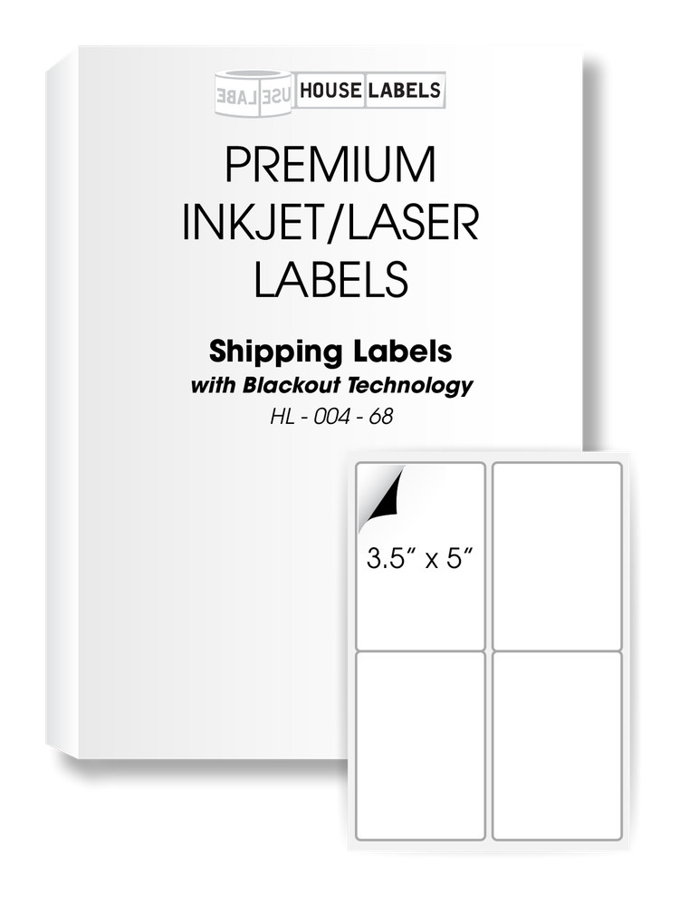 50 Sheets 200 Labels BLACKOUT 3.5 x 5 FAST PEEL White Address Shipping 4UP