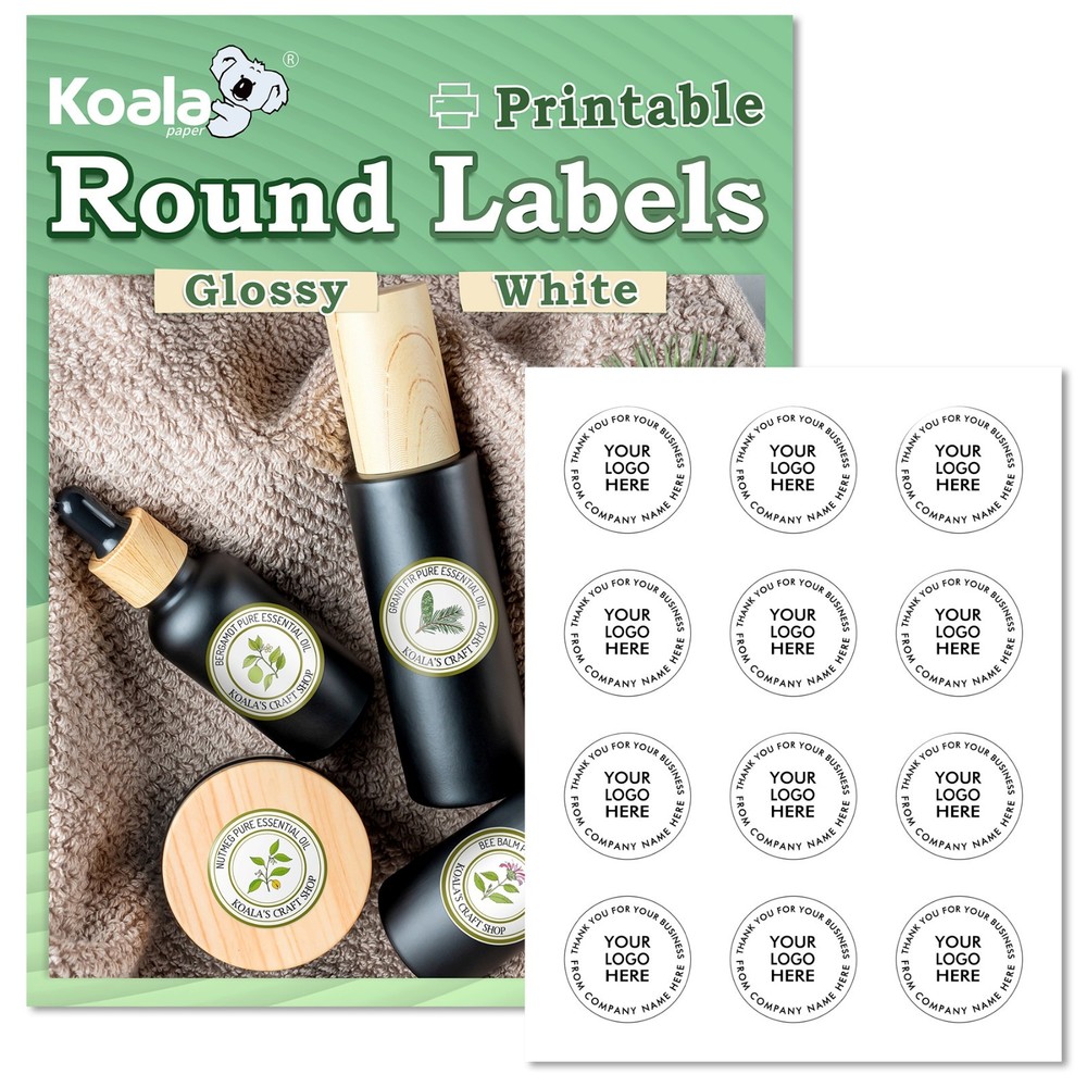 Lot Koala Round Label 2.5 In, Glossy Circle Stickers, Printable Circle Labels