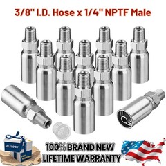 12 PCS 3/8″ I.D. Hose x 1/4″ NPTF Male Hydraulic Hose End Crimp Fittings