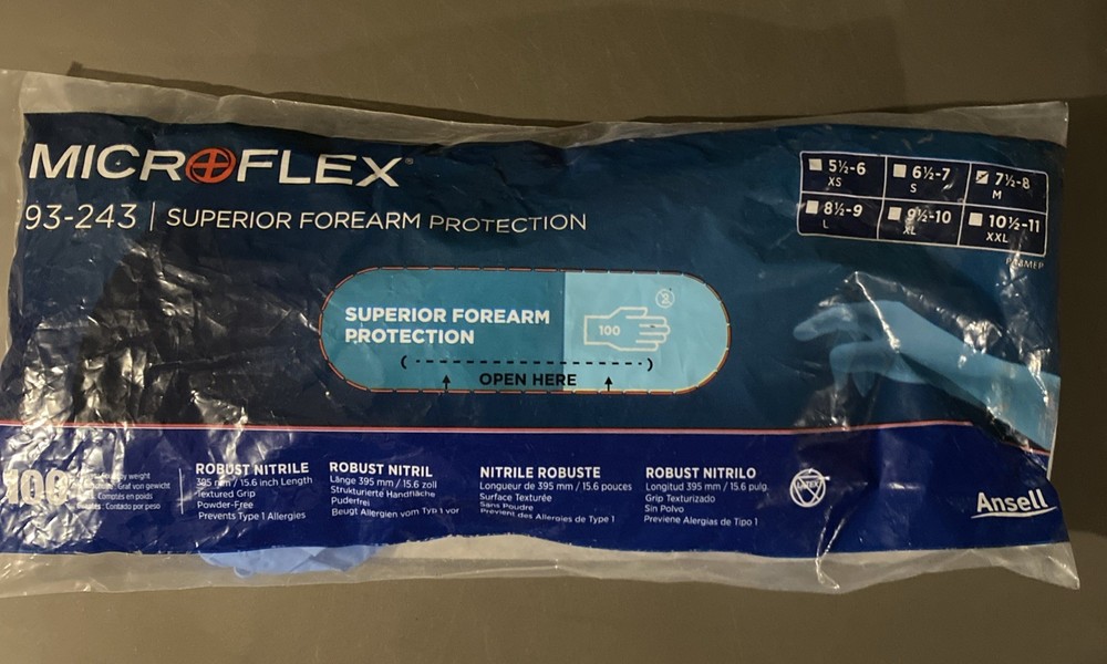 Ansell Microflex Gloves Elbow Length, Powder Free, Large, Pack of 100, # 93-243