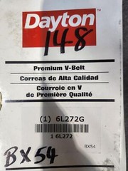 Dayton 6L272G Premium Cogged V Belt BX54 : 57 in Lg, 0.656 in Wd, 13/3 Thick