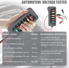 12V Car Battery and Alternator Tester with 6 LED Indicators, Automotive Battery