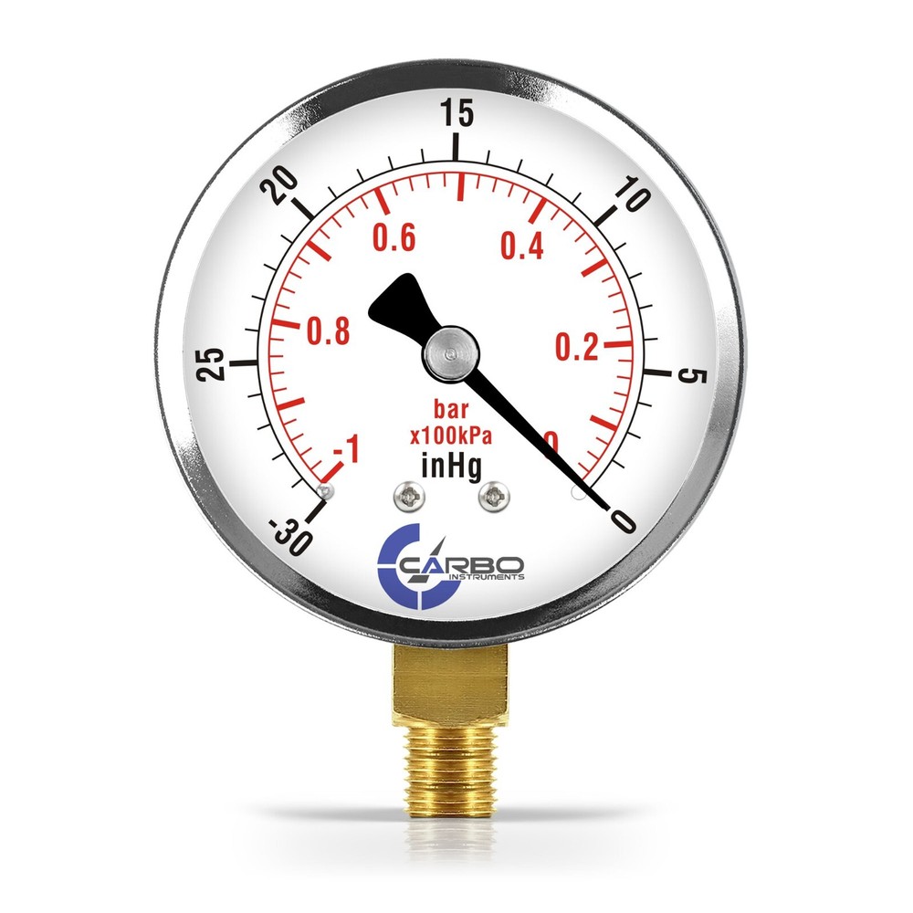 2-1/2″ Vacuum Gauge – Chrome Plated Steel Case, 1/4″NPT, Lower Mnt. -30 inHg/0
