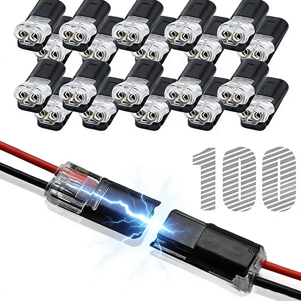 100pcs Double Wire Plug Connectors with Locking Buckle, Quick-Clip Fasteners for