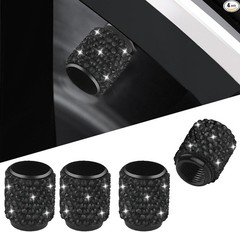 4PCS Handmade Bling Crystal Diamond Tire Valve Caps – Shiny Rhine Color: Black